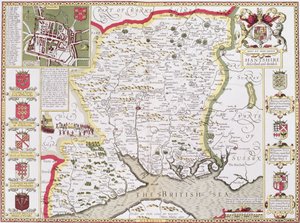 Hantshire, gravé par Jodocus Hondius (1563-1612) de 
